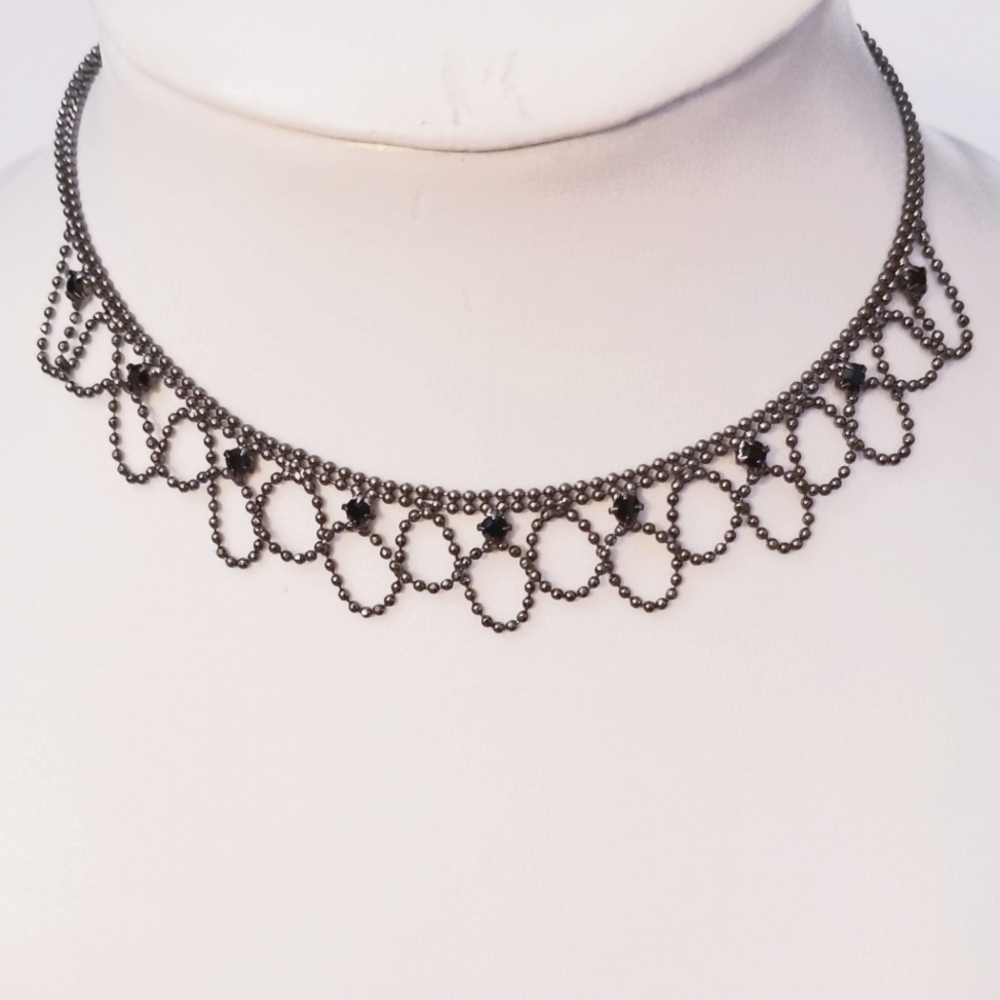 Black crystal adjustable choker necklace